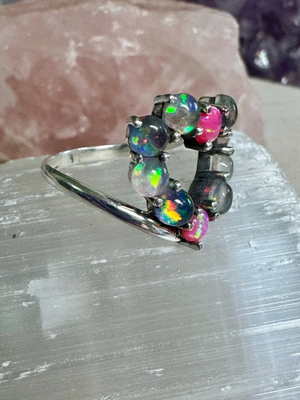 Balloon Opal Multicolour Heart Statement Ring set in Sterling Silver - Picture 3 of 7